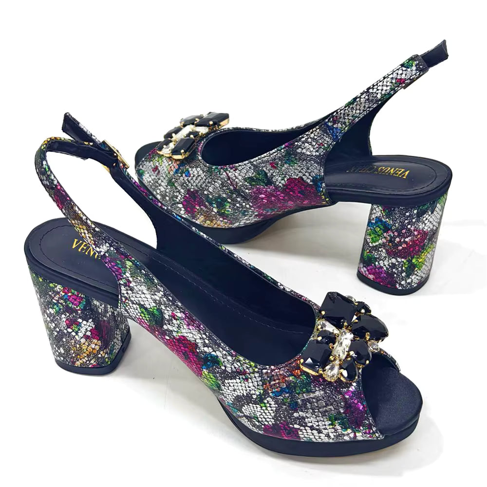 Wedding Party Bigger Size Thick Heel Sandals and Bags Matching Set