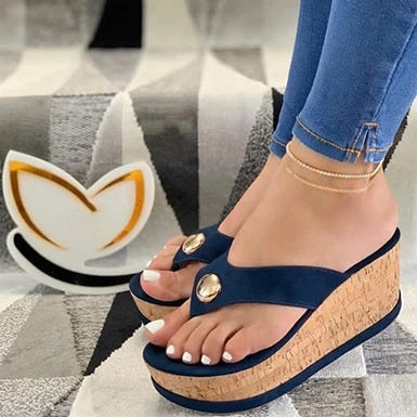 Wedge Sandals Cork Look Sides Jewel Embellishments