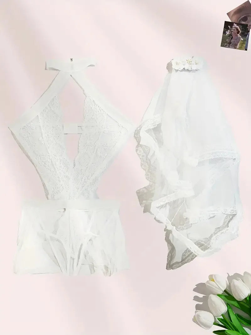 White Lace Bridal Wedding Cosplay Dress Lingerie