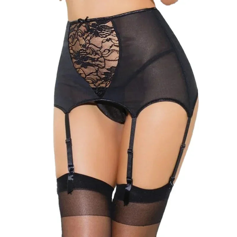 White Lace Silk High Waist Garter Belt Panty with 6 Straps Lingerie Suspender Bustier Vintage Gothic Pantyhose