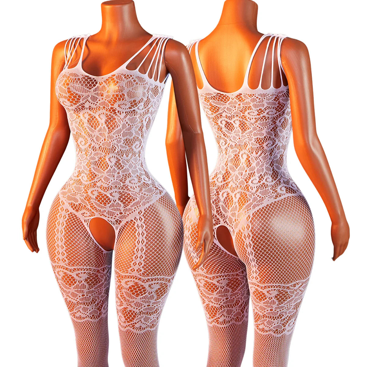 White Sheer Fishnet Open Crotch Bodysuit