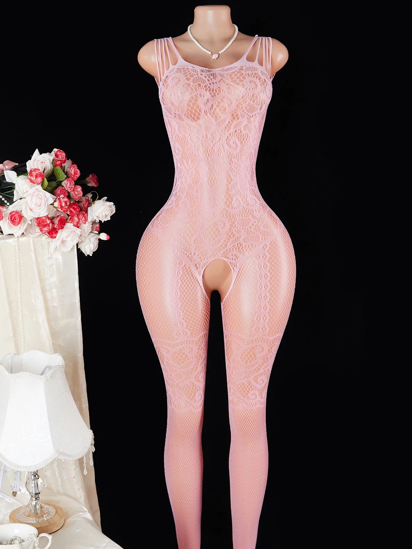 White Sheer Fishnet Open Crotch Bodysuit