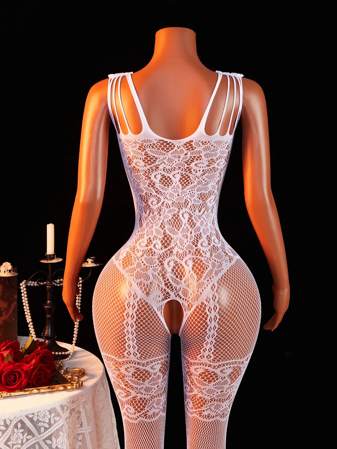 White Sheer Fishnet Open Crotch Bodysuit