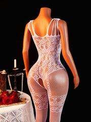 White Sheer Fishnet Open Crotch Bodysuit