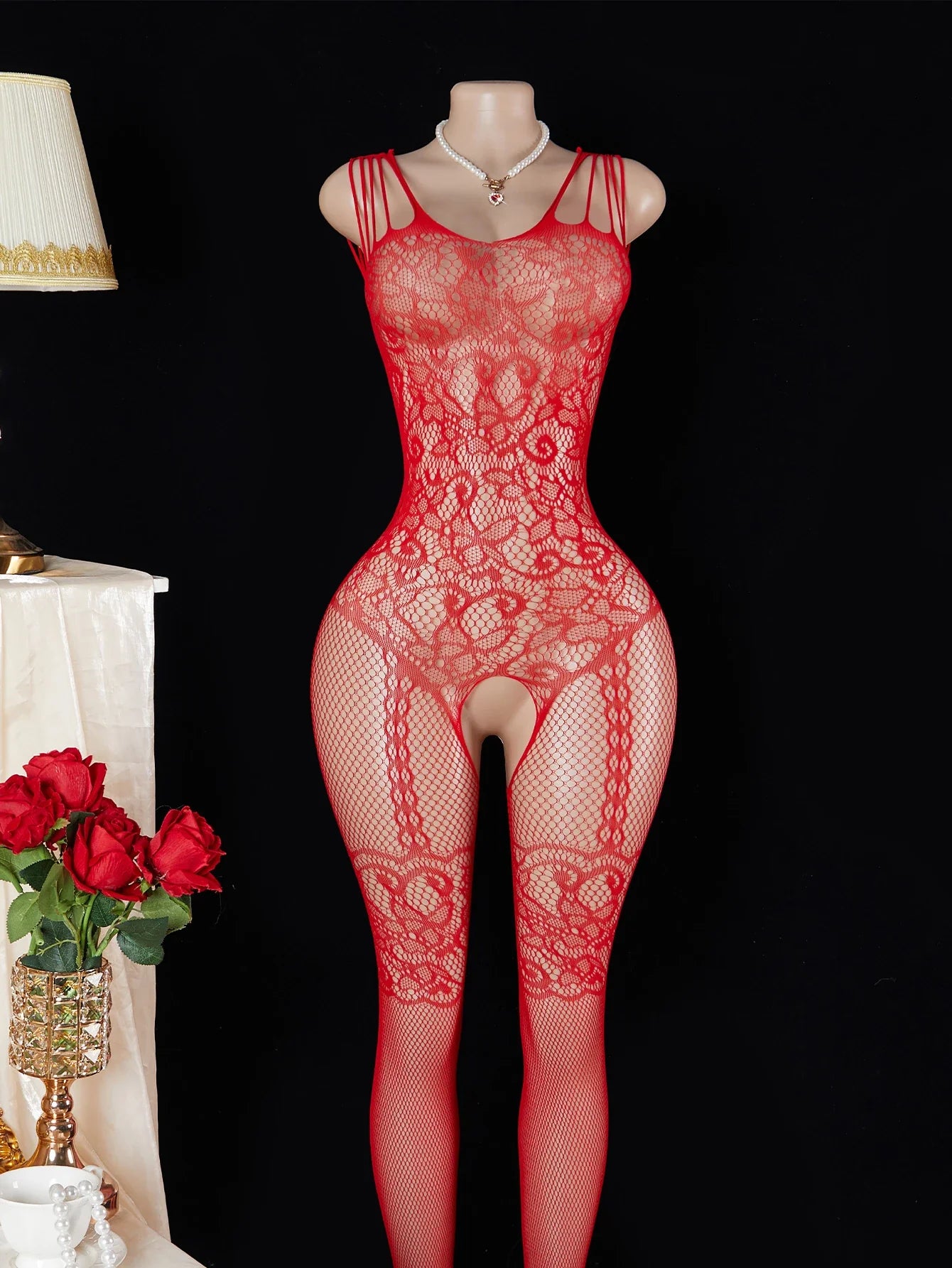 White Sheer Fishnet Open Crotch Bodysuit