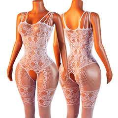 White Sheer Fishnet Open Crotch Bodysuit