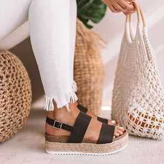 Wide Strap Casual Solid Wedge Sandals