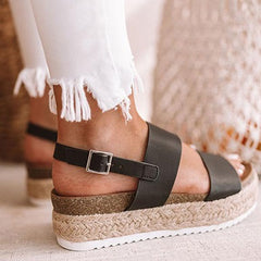 Wide Strap Casual Solid Wedge Sandals