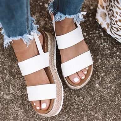 Wide Strap Casual Solid Wedge Sandals