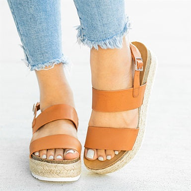 Wide Strap Casual Solid Wedge Sandals