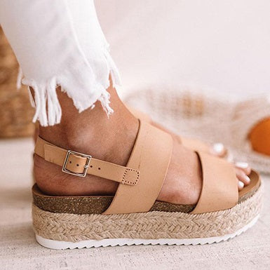 Wide Strap Casual Solid Wedge Sandals