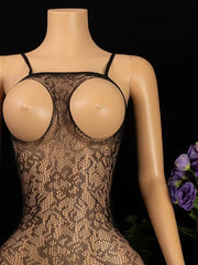 Woman Open Bra Bodysuit Black Crotchless Transparent Bodystocking
