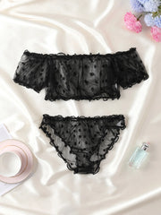 2-Piece Lingerie Dot Embroidery Mesh Fancy Outfit Romantic Underwear Set Bra And Panty Sets