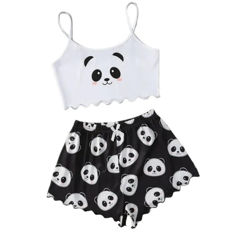 2 Pieces Pajamas Set Cute Cow Print Sleeveless Top and Shorts Sleepwear Casual Homewear Loungewear Pijamas