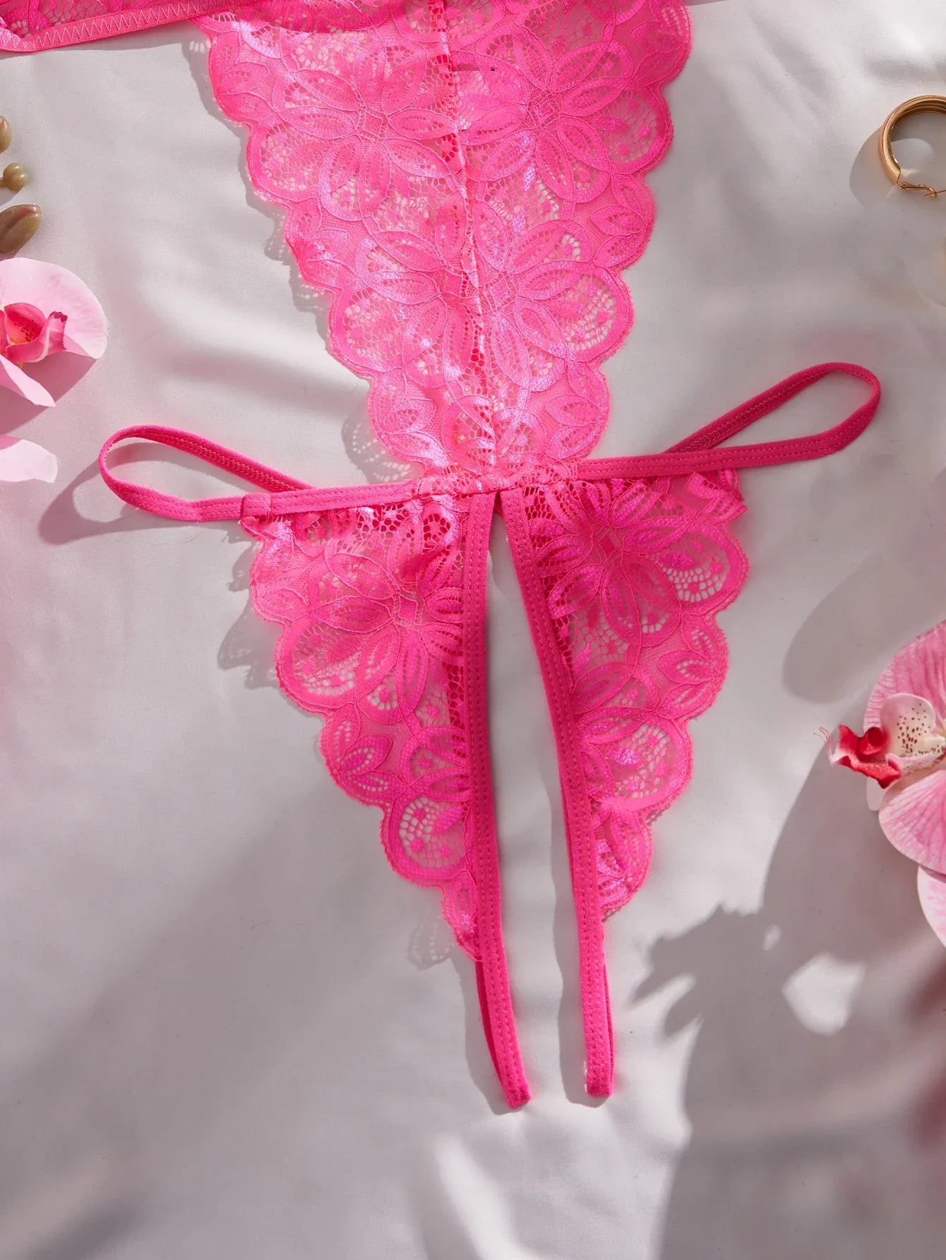 Deep V Lace Teddy Pink Bodysuit Backless Sling Sleep Dress