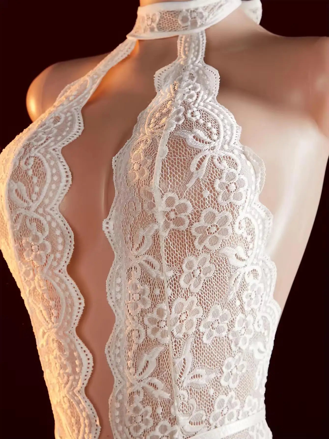 Erotic Backless Deep V Lingerie Transparent Floral Lace Temptation Night Dress Teddy Babydoll Crotchless Underwear