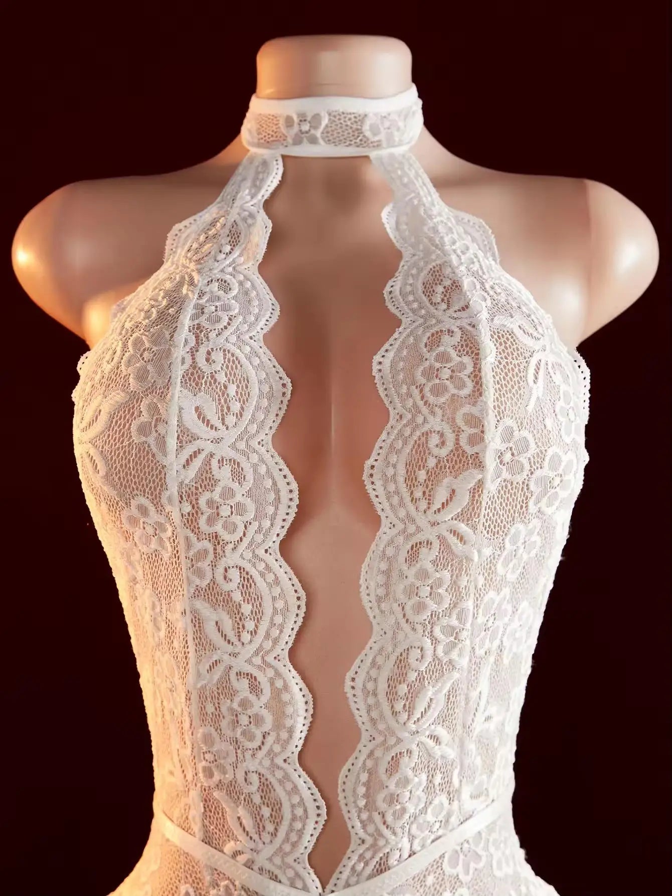 Erotic Backless Deep V Lingerie Transparent Floral Lace Temptation Night Dress Teddy Babydoll Crotchless Underwear