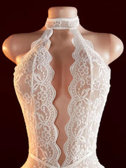 Erotic Backless Deep V Lingerie Transparent Floral Lace Temptation Night Dress Teddy Babydoll Crotchless Underwear