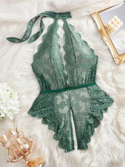 Halter Backless Deep V Floral Lace Night Dress Teddy Babydoll