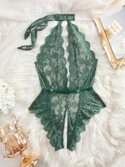 Halter Backless Deep V Floral Lace Night Dress Teddy Babydoll