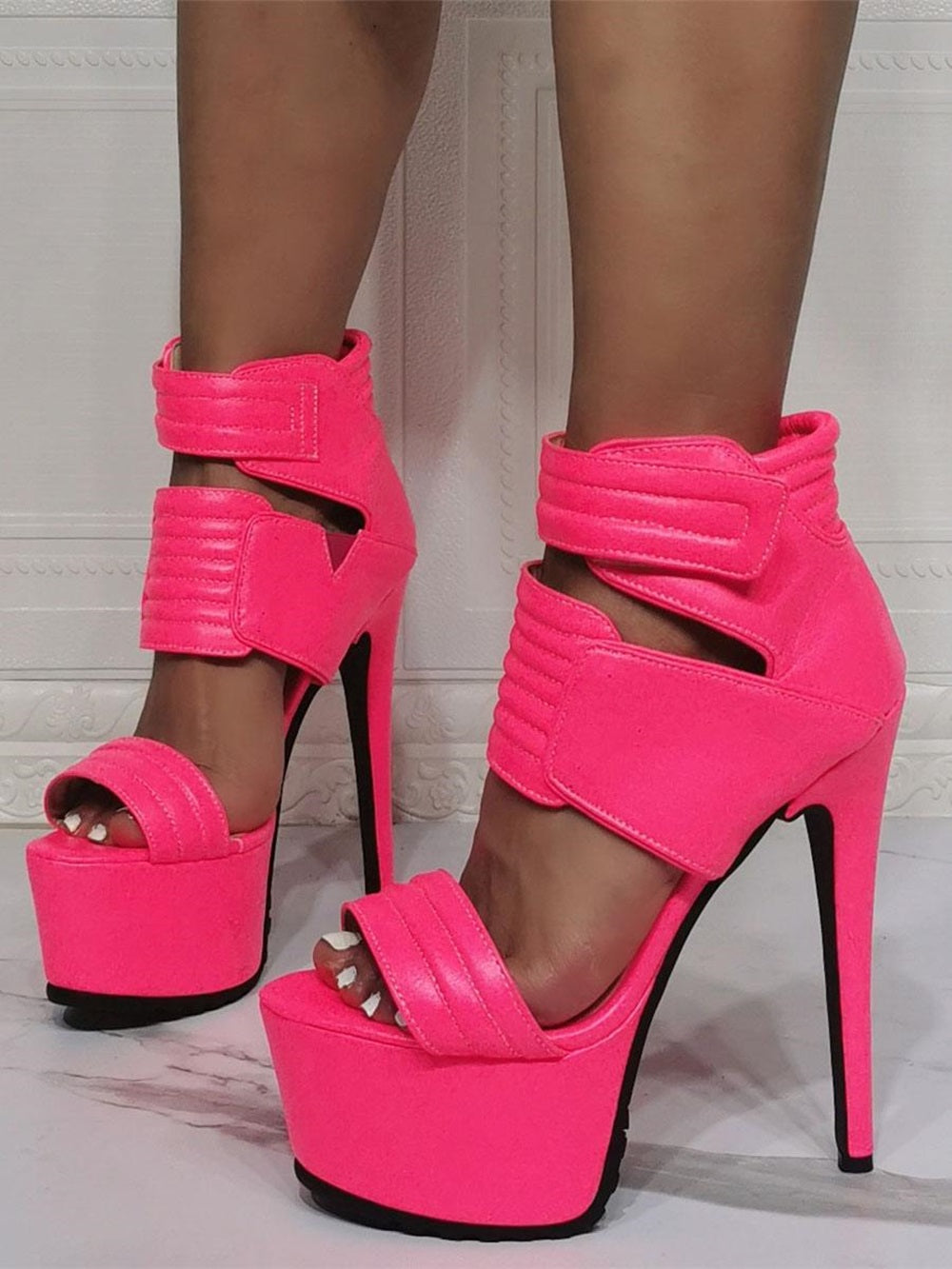 Women High Heel Boot PU Leather Open Toe Stiletto Heel Booties