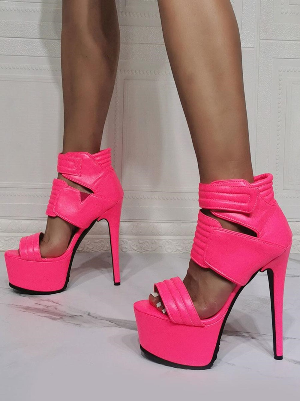 Women High Heel Boot PU Leather Open Toe Stiletto Heel Booties