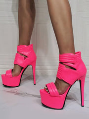 Women High Heel Boot PU Leather Open Toe Stiletto Heel Booties
