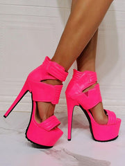 Women High Heel Boot PU Leather Open Toe Stiletto Heel Booties