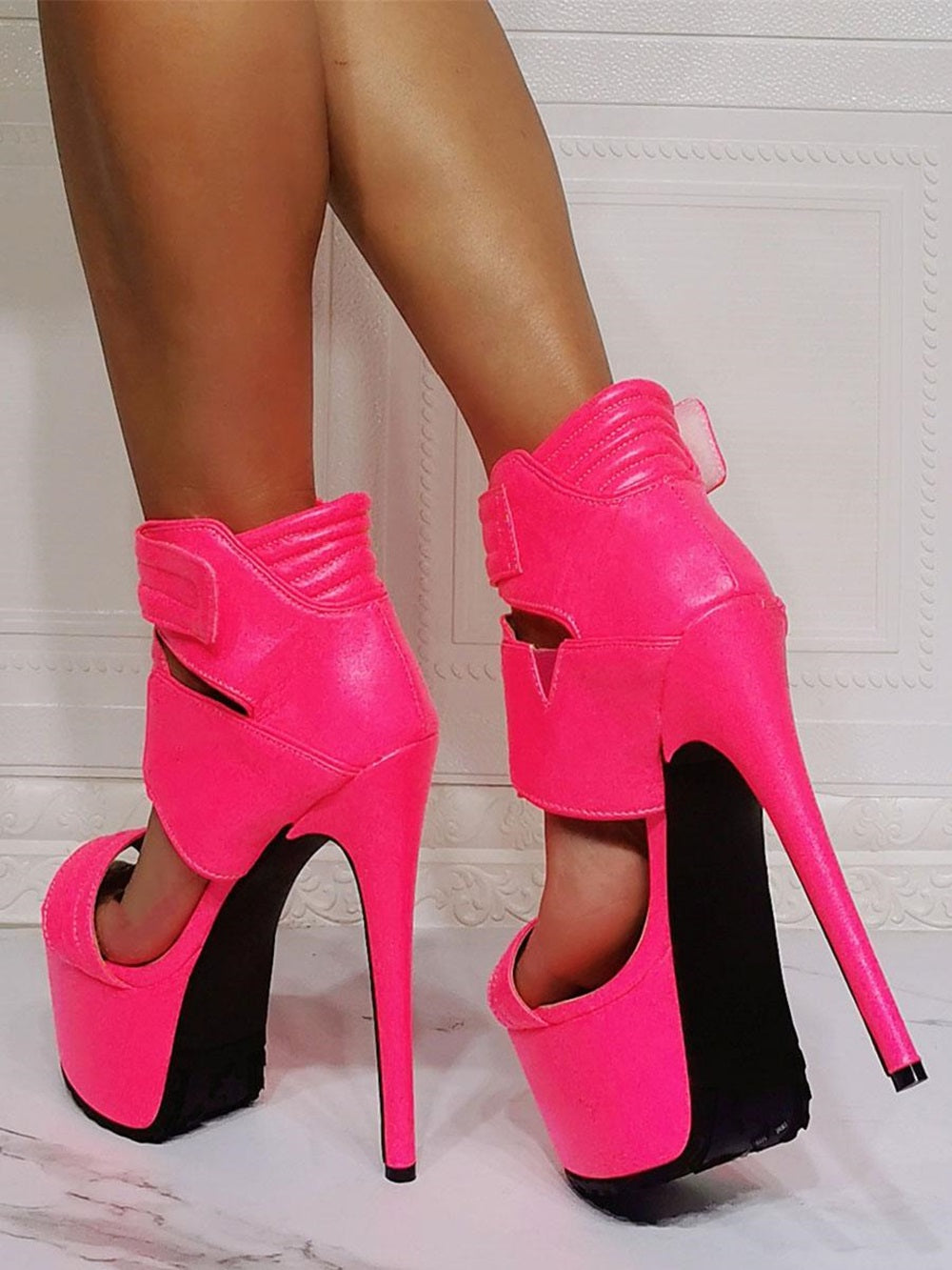 Women High Heel Boot PU Leather Open Toe Stiletto Heel Booties