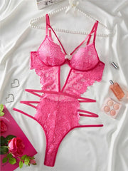 Lace Bodysuit Female Underwear Floral Embroidery Heart Shaped Ornament Design Bodycon