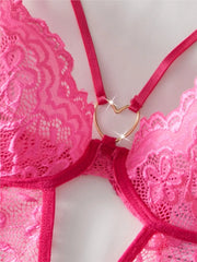 Lace Bodysuit Female Underwear Floral Embroidery Heart Shaped Ornament Design Bodycon