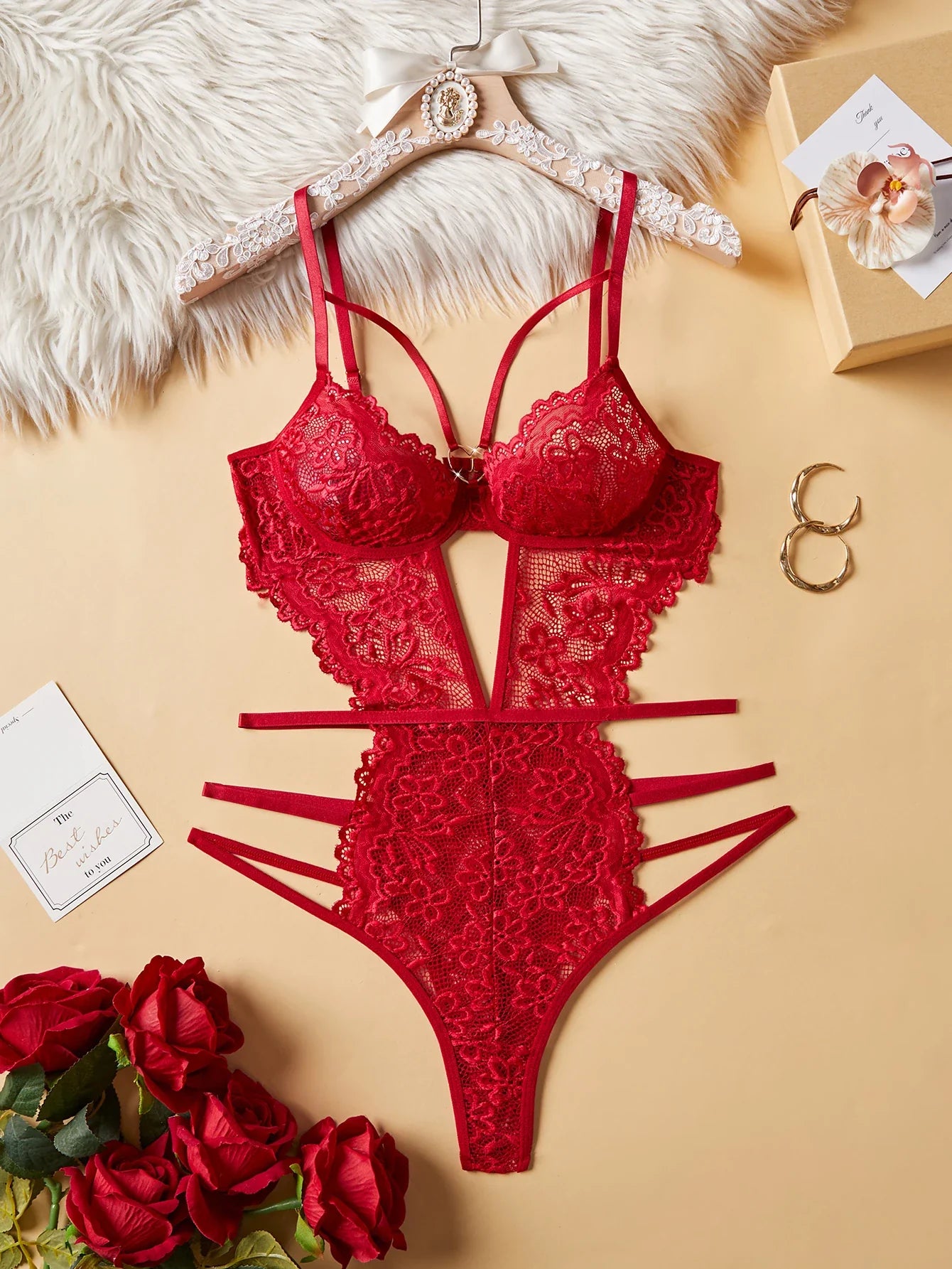 Lace Bodysuit Female Underwear Floral Embroidery Heart Shaped Ornament Design Bodycon