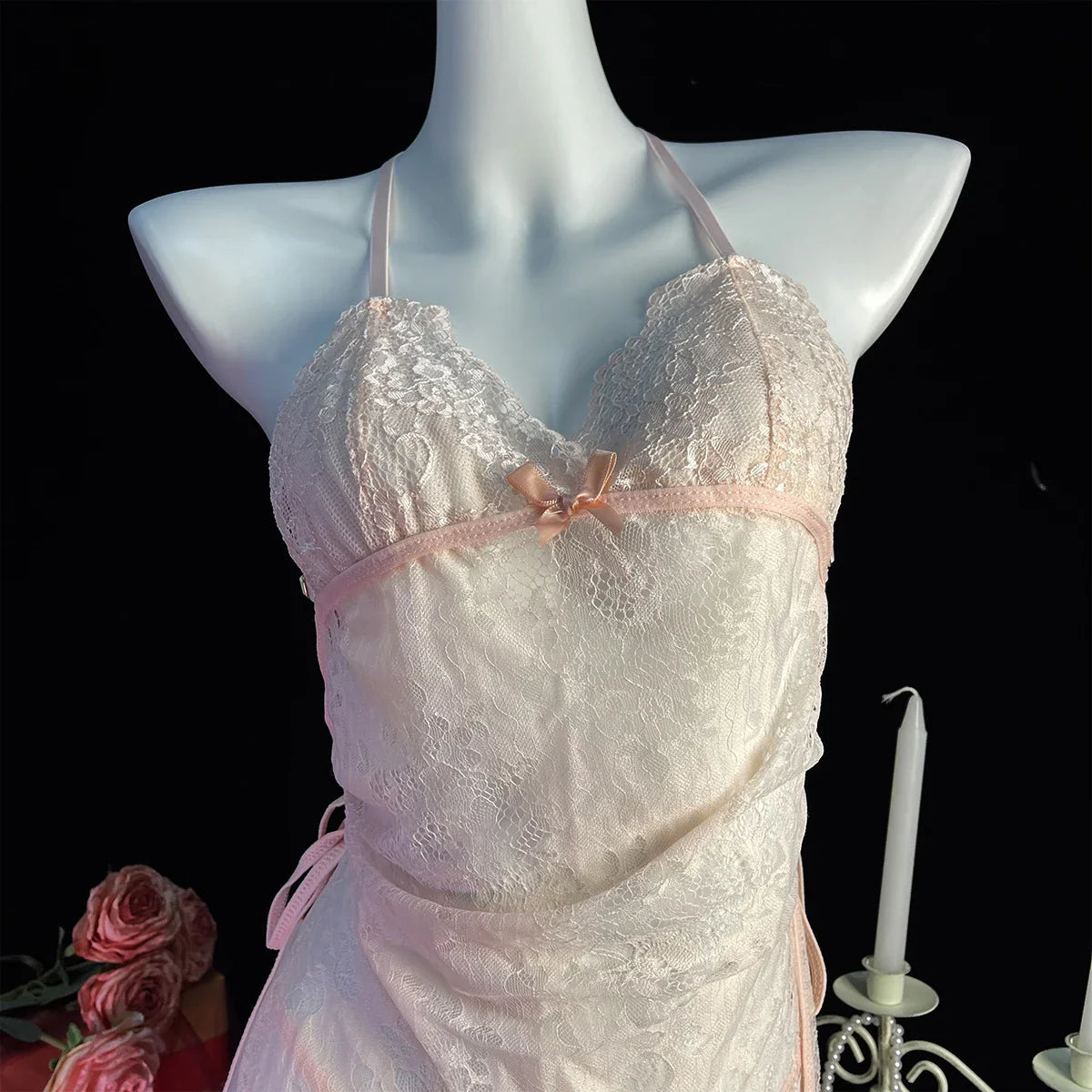 Lingerie Lace Underwear Transparent Erotic Costumes Red Split Dress