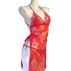 Lingerie Lace Underwear Transparent Erotic Costumes Red Split Dress