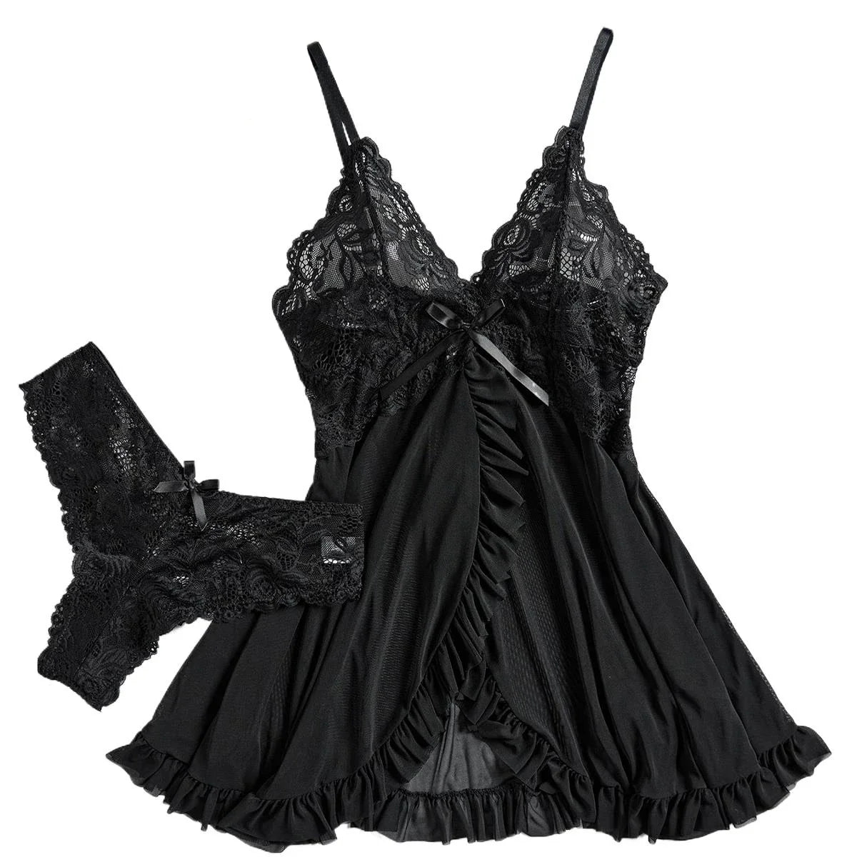 Nightdress Lace Chemise Bow Nightgown Sleepwear Mini Dress Plus Size Babydoll Lingerie Sleepdress Nighty