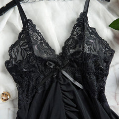 Nightdress Lace Chemise Bow Nightgown Sleepwear Mini Dress Plus Size Deep V Babydoll Lingerie Sexi Sleepdress Nighty