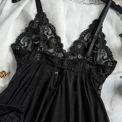 Nightdress Lace Chemise Bow Nightgown Sleepwear Mini Dress Plus Size Deep V Babydoll Lingerie Sexi Sleepdress Nighty