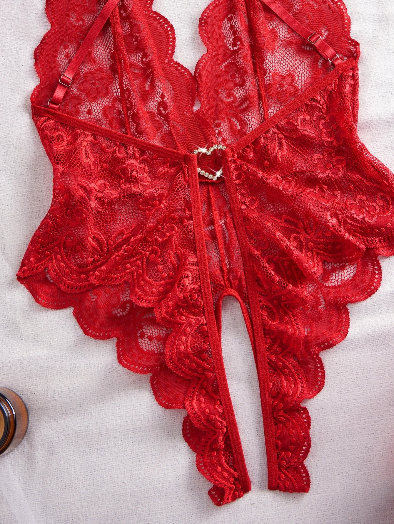 One-Piece Lace Lingerie Red Black Deep V Backless Open Design Teddy