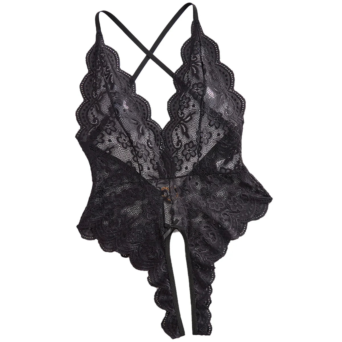 One-Piece Sheer Mesh Crotchless Lace Lingerie Red Black Deep V Plunge Backless Open Design Teddy Fashion Appeal Clothing