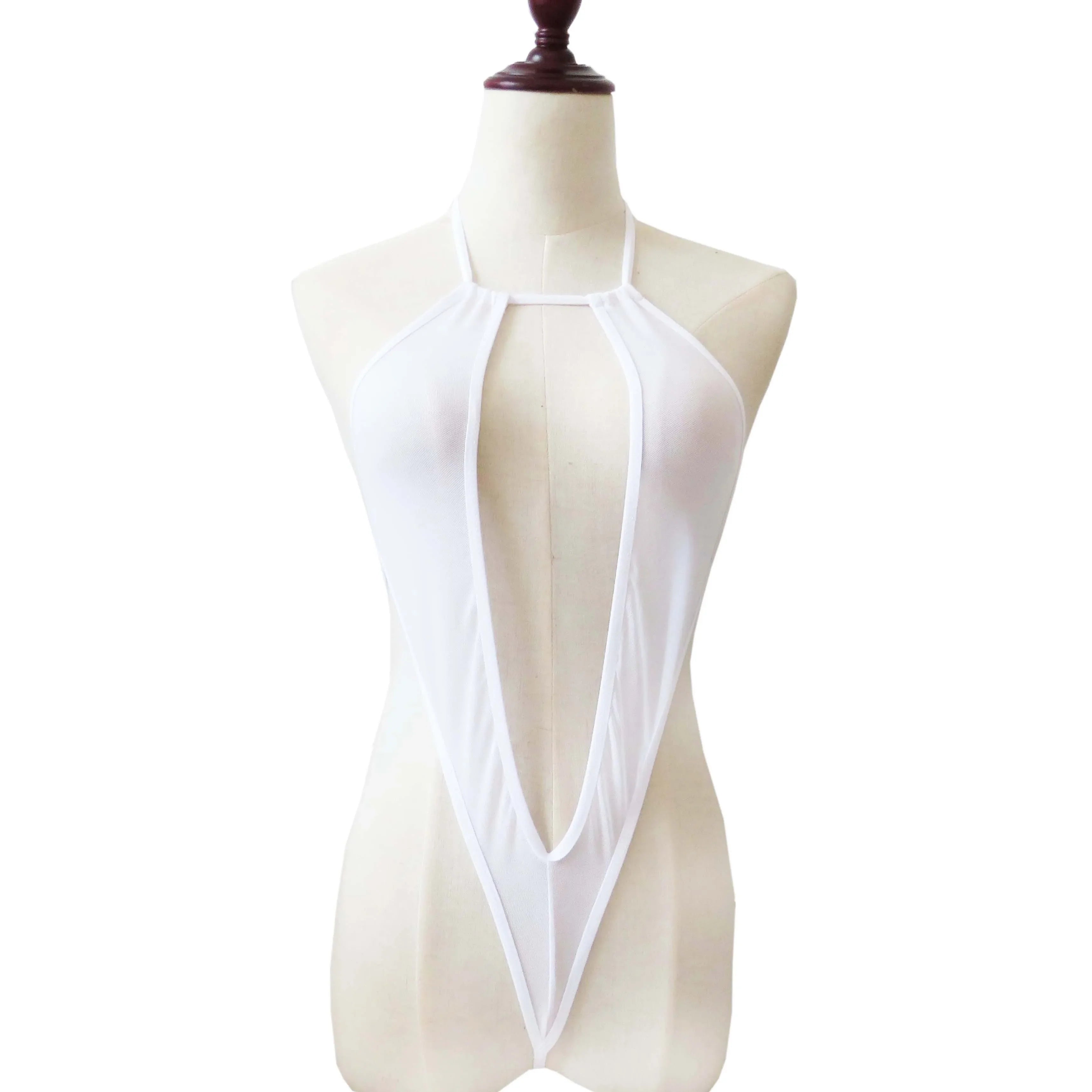 One-piece Lingerie Perspective Small Swimsuit Halter Neck High Cut Thong Mini Micro Bikini Jumpsuit