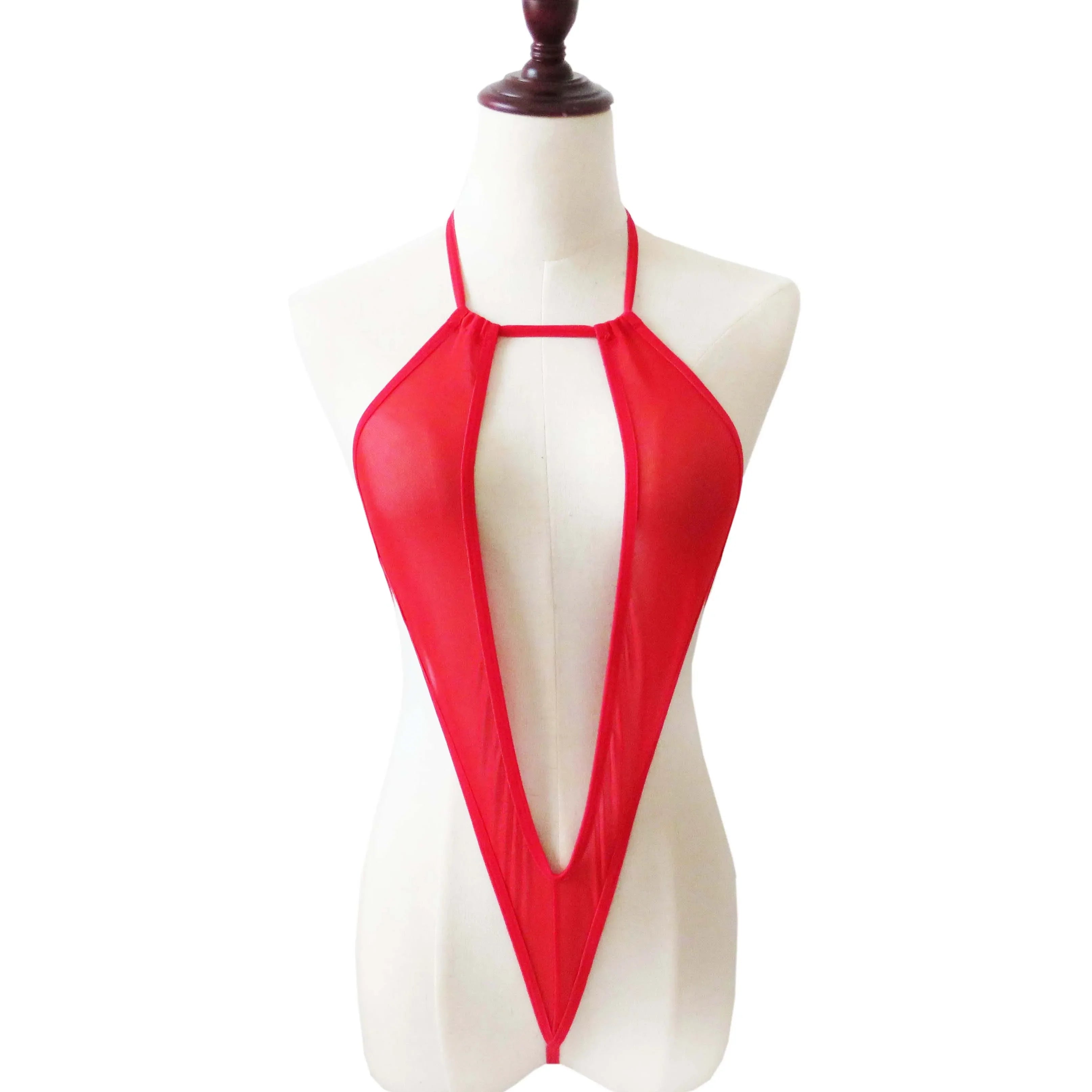 One-piece Lingerie Perspective Small Swimsuit Halter Neck High Cut Thong Mini Micro Bikini Jumpsuit