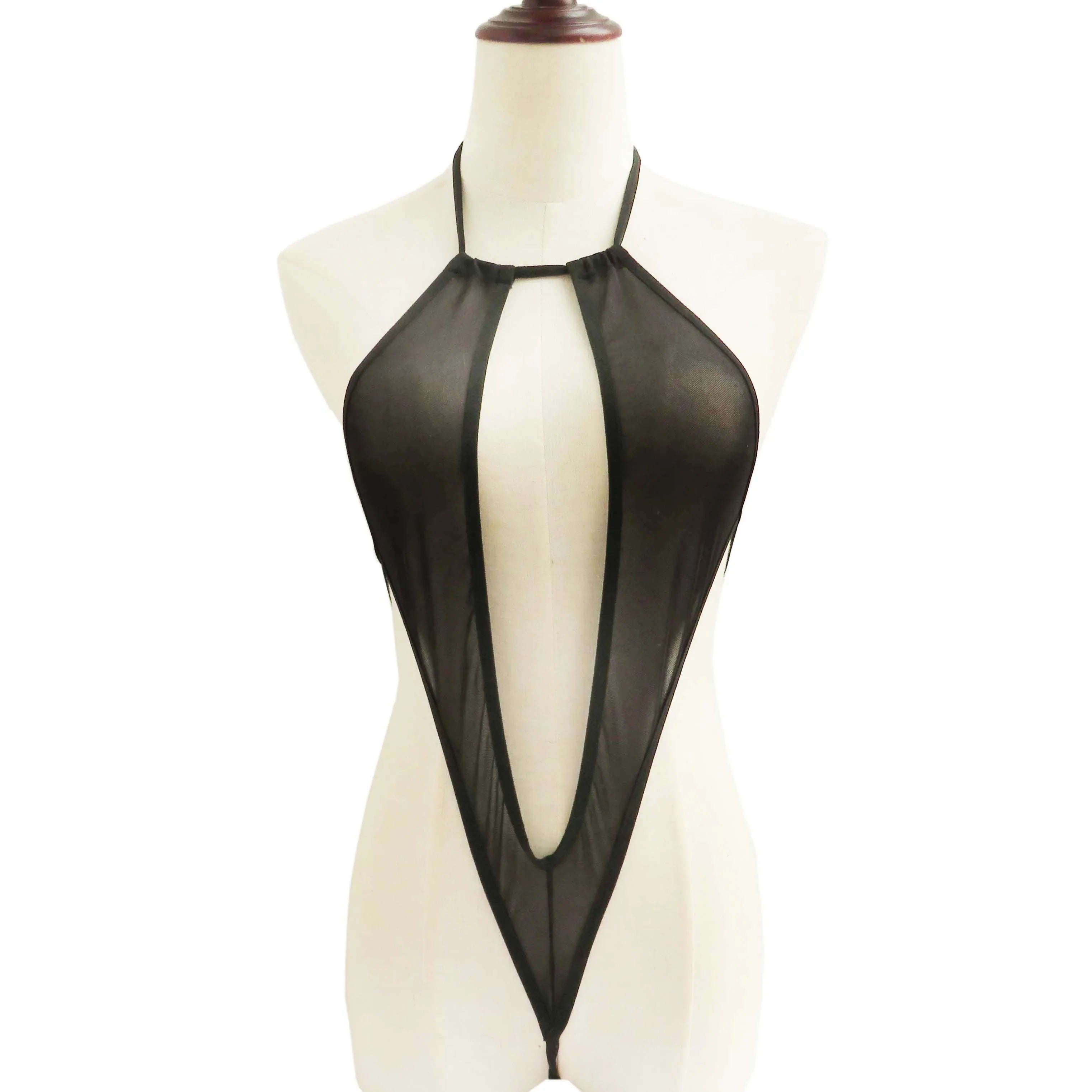 One-piece Lingerie Perspective Small Swimsuit Halter Neck High Cut Thong Mini Micro Bikini Jumpsuit