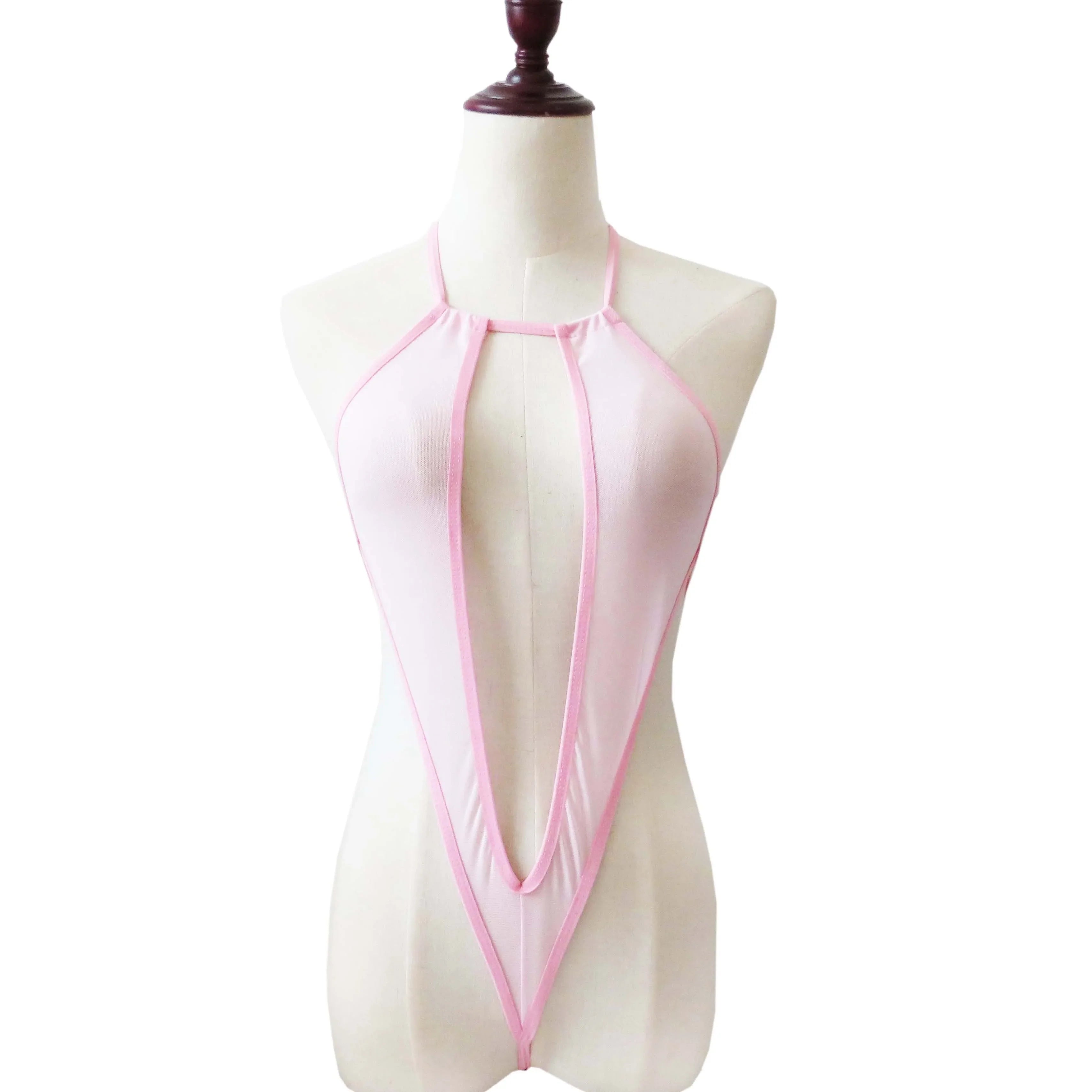 One-piece Lingerie Perspective Small Swimsuit Halter Neck High Cut Thong Mini Micro Bikini Jumpsuit