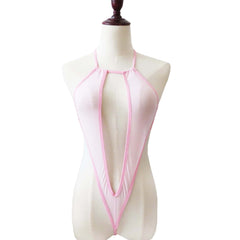 One-piece Lingerie Perspective Small Swimsuit Halter Neck High Cut Thong Mini Micro Bikini Jumpsuit