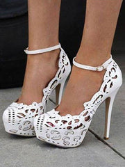 Wedding Heels Hollow Out Stiletto Heel Ankle Strap Pumps