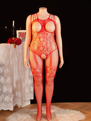 Plus Size Halter Fishnet Halter Bodysuit Open Crotch Chest Cutout Erotic Teddy Erotic Lingerie