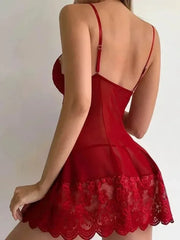 Porn Suit Lingerie Babydoll Backless See Through Lace Dress with Panties Set Exotic Sleepwear Underwear Chemises