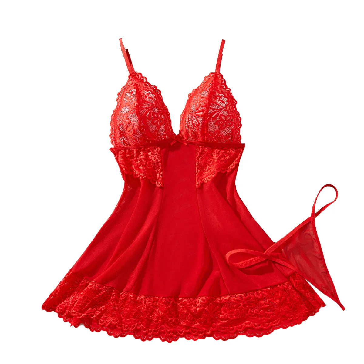 Red Lace Lingerie Set Underwear Nightgown Bra Nightdress