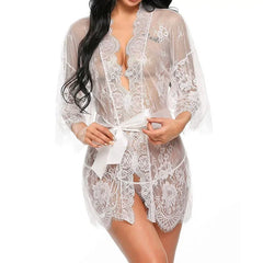 Lingerie Babydoll Erotic Transparent V-Neck Nightdress Robe G-string Costume Lace Sleepwear Dress