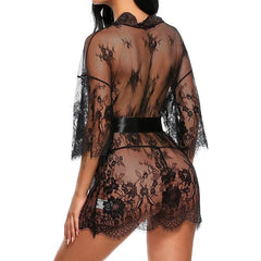 Lingerie Babydoll Erotic Transparent V-Neck Nightdress Robe G-string Costume Lace Sleepwear Dress